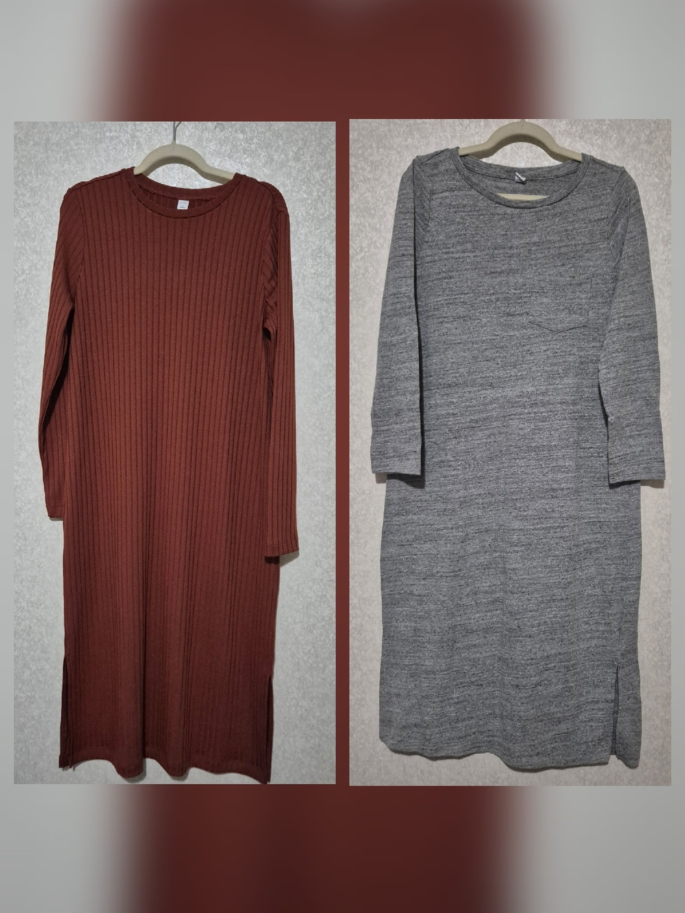 Old Navy Bundle Of 2.. Ribbed Long-Sleeve Dress in Burnt Orange And Gray-Size:L